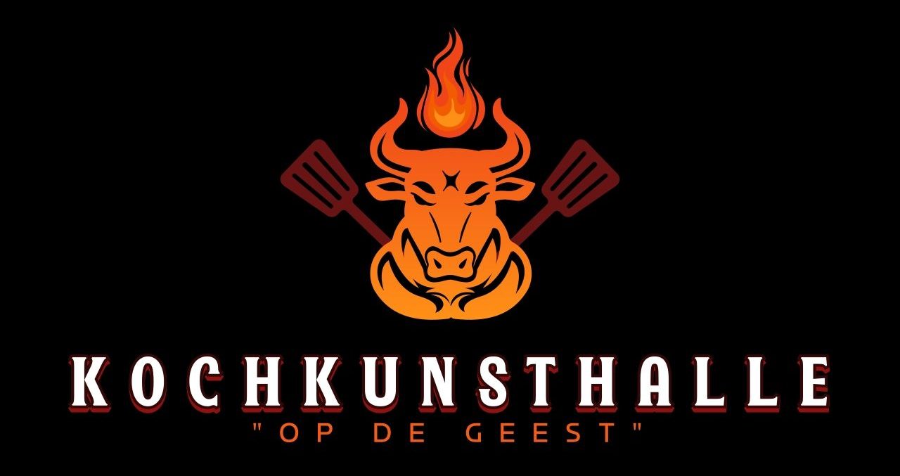 Ein bullenkopf mit Flamme, umgeben von zwei Grillwenden.